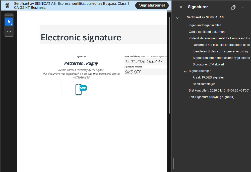 Ferdig taushetserklæring med signatur