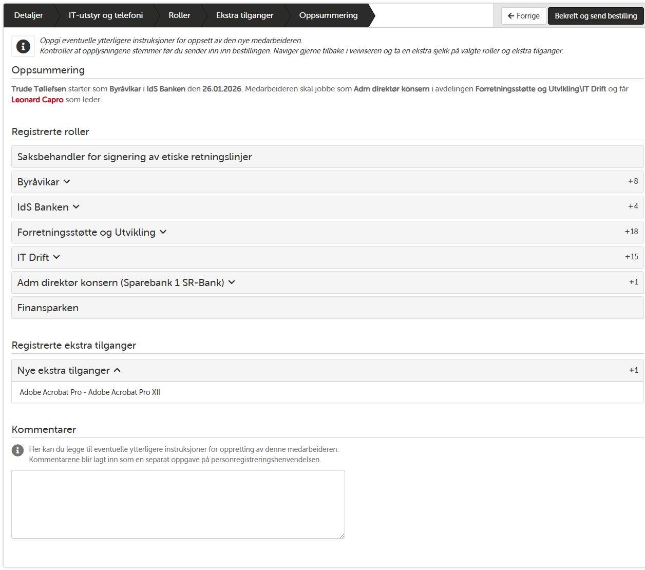 Joiner-veiviser — oppsummering før bestilling