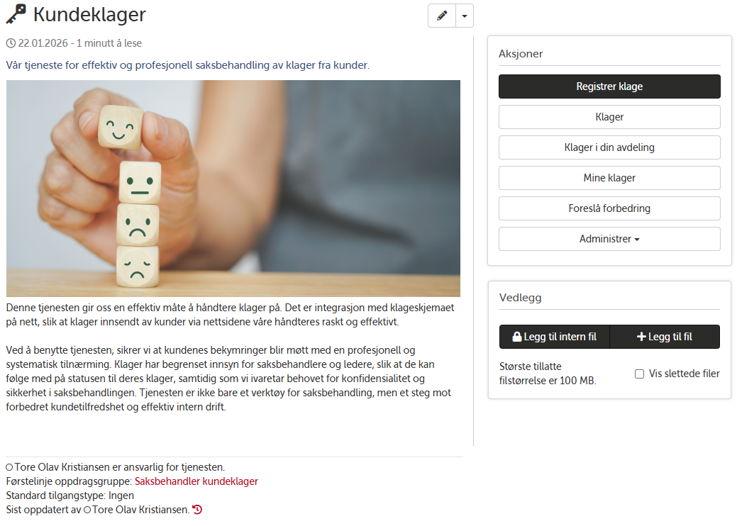 Landingsside for Kundeklager