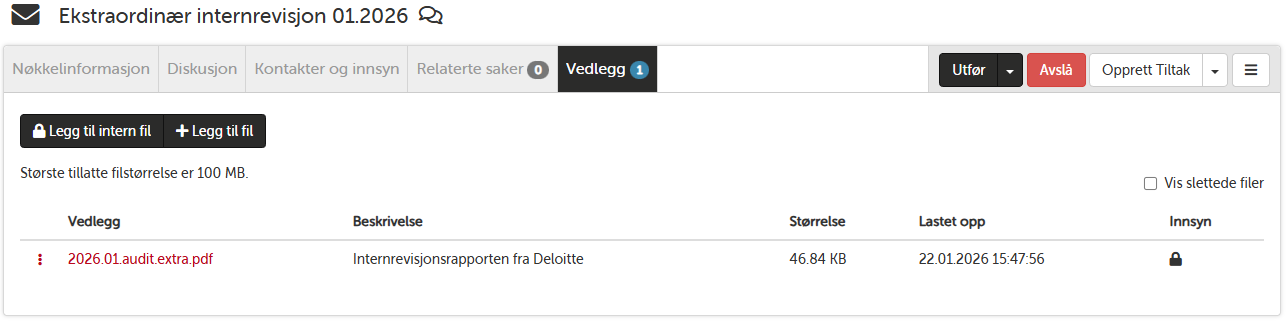 Vedlegg på internrevisjonsrapport