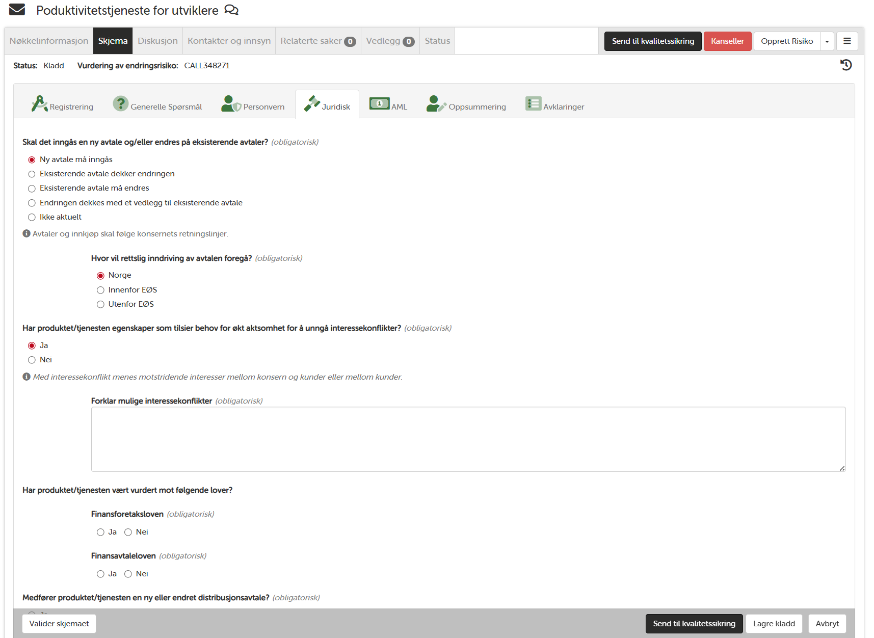 Vurdering av juridiske forhold i PoPS