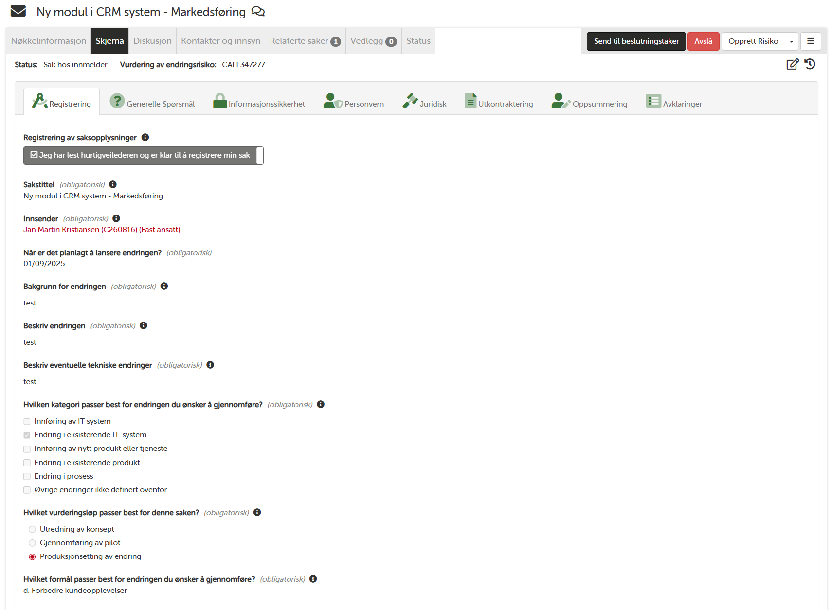 Registrering av ny PoPS-sak
