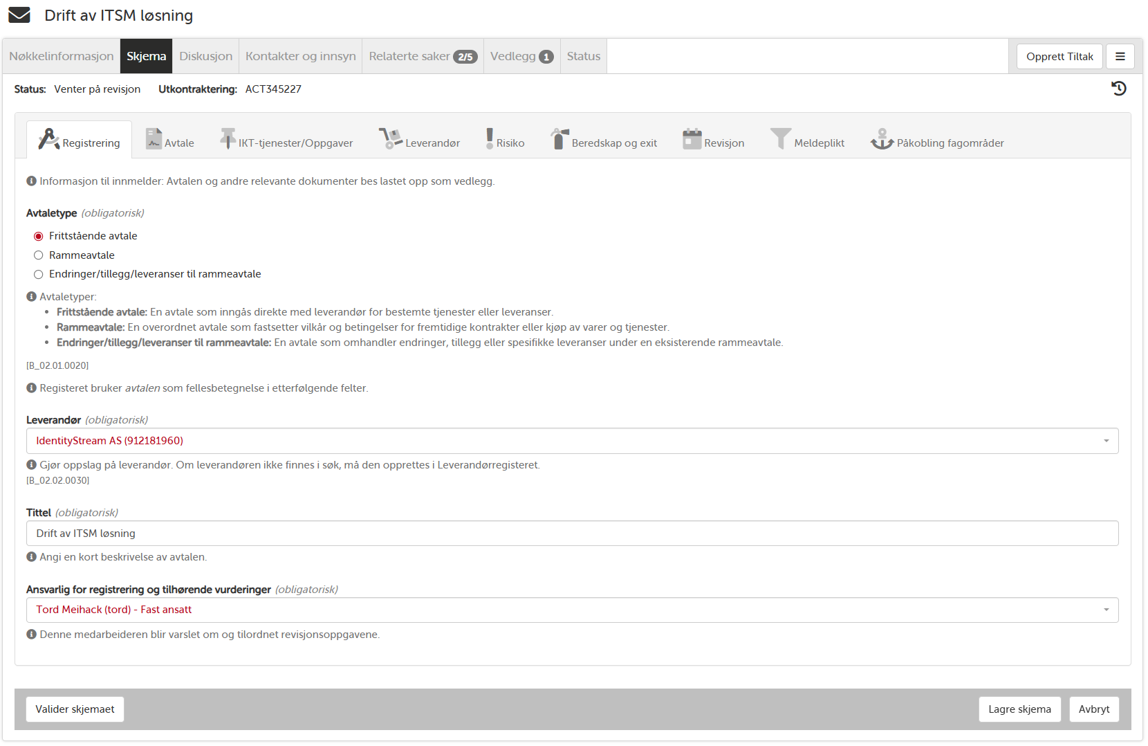 Registrering av ny avtale
