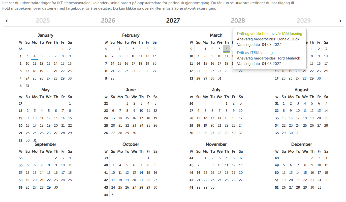Avtaleportefølje — kalender
