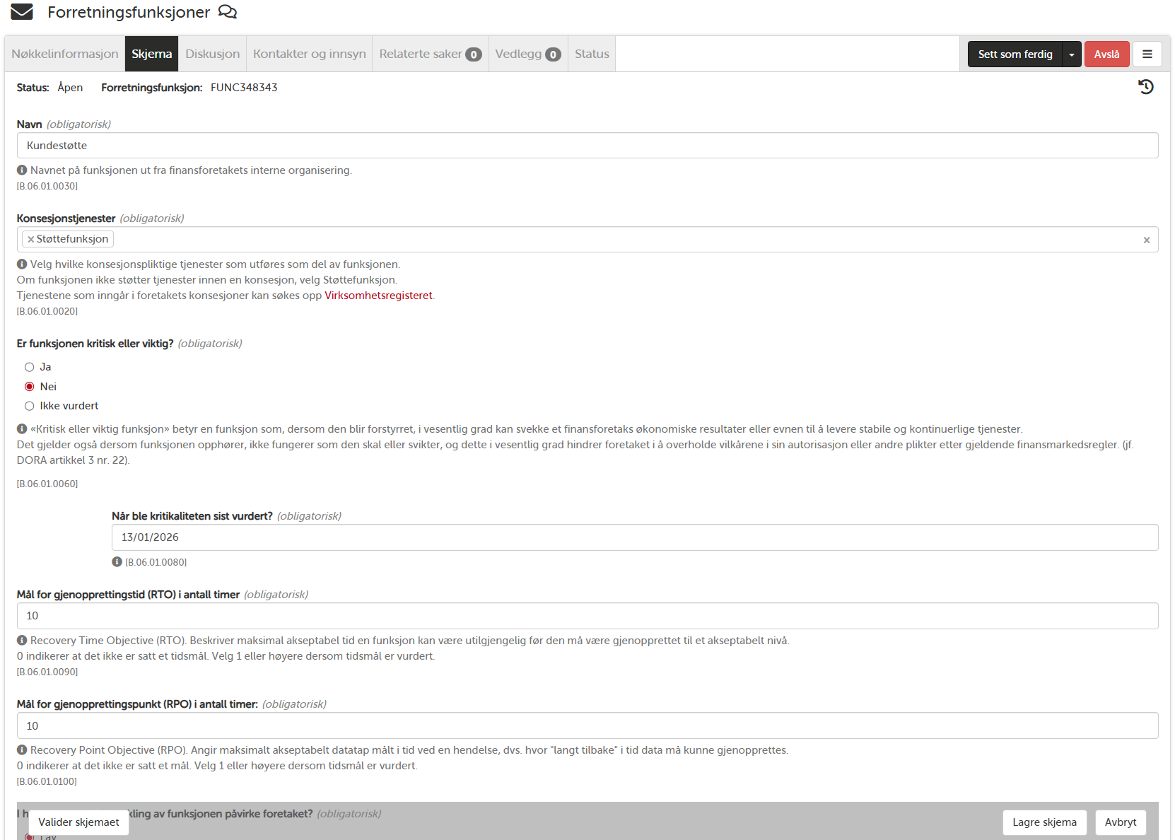 Forretningsfunksjon — detaljvisning